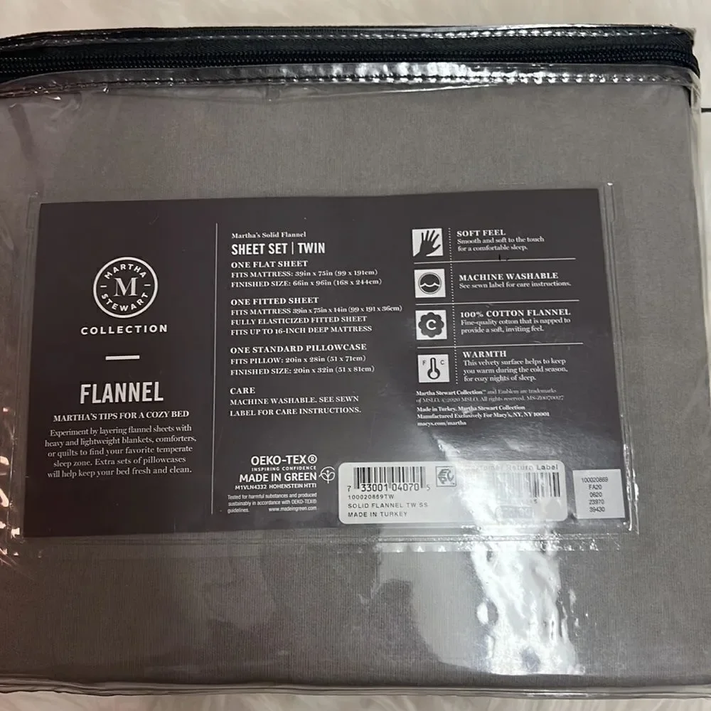 Martha Stewart Collection Luxury 100% Cotton Flannel Twin Sheets‎